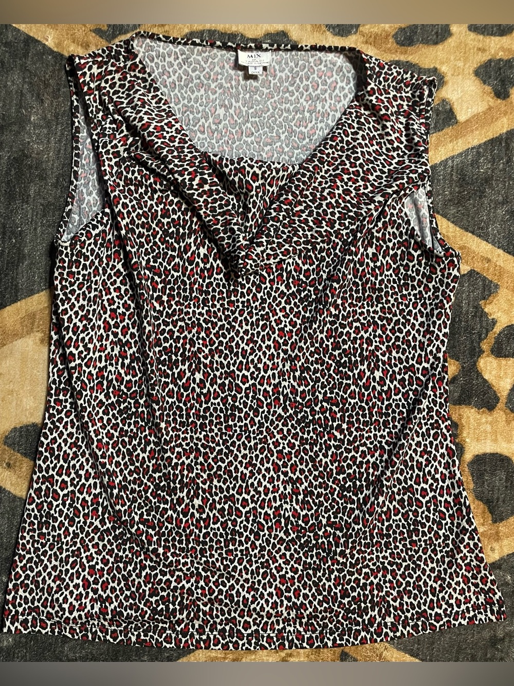 Mix by Tahari Leopard Print Cowl Neck Sleeveless Top Women’s Small